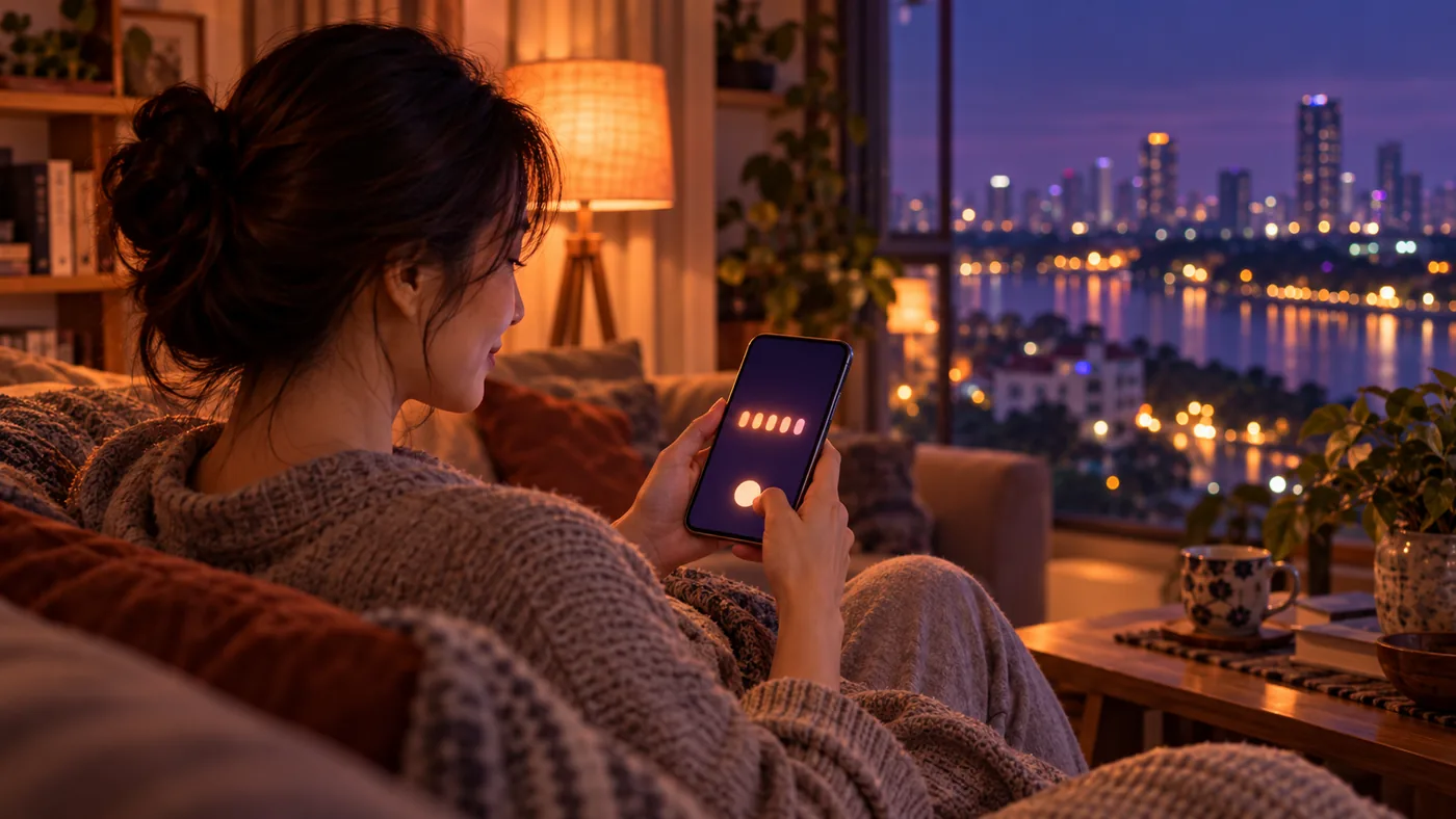 Người ngồi bên cửa sổ với máy tính bảng, đang tự chấm điểm