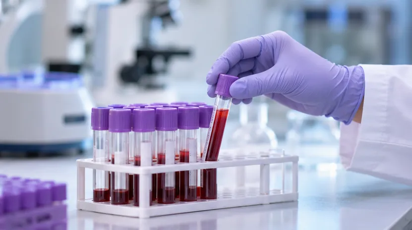 Ống mẫu máu trong phòng xét nghiệm để đo IGF-1 và hormone